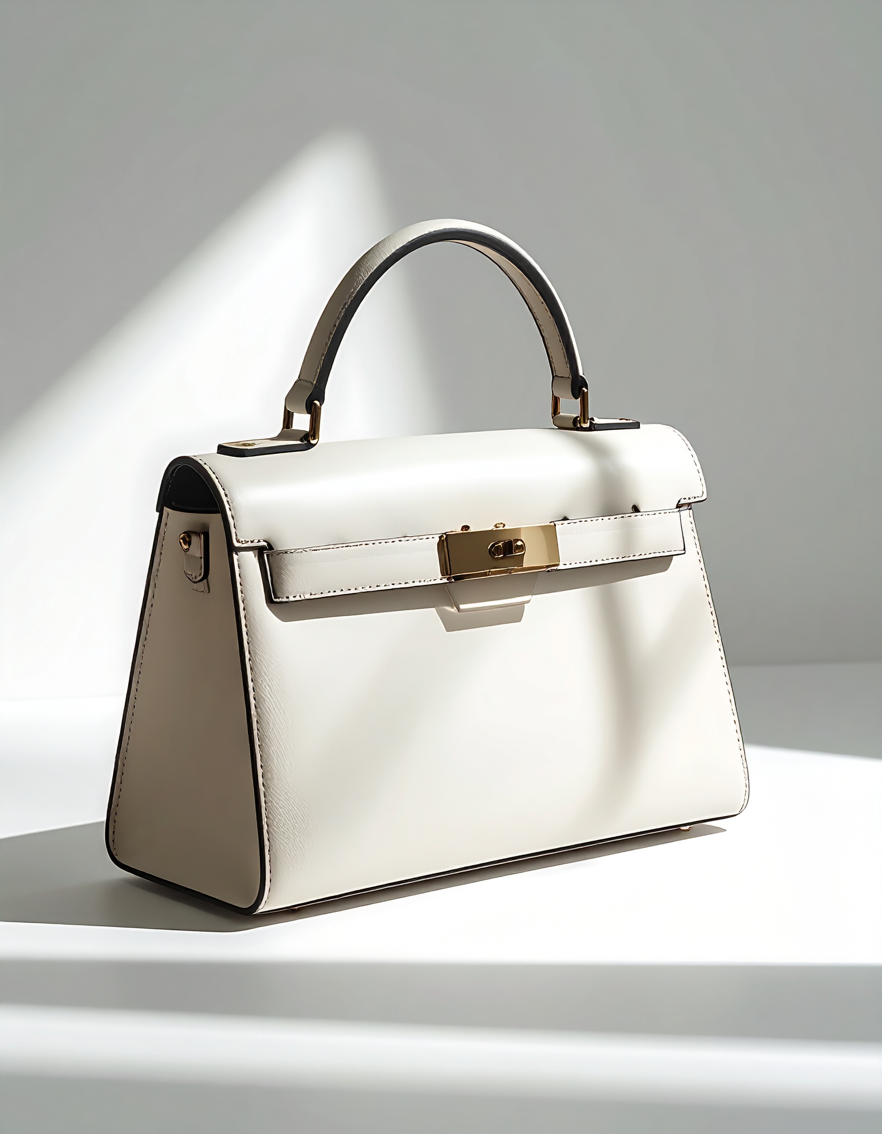 Luxury White Leather Handbag with Gold Metallic Accents